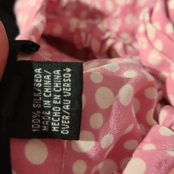 Ellen Tracy pink polka dot short-sleeved blouse 100% silk - Picture 5 of 5